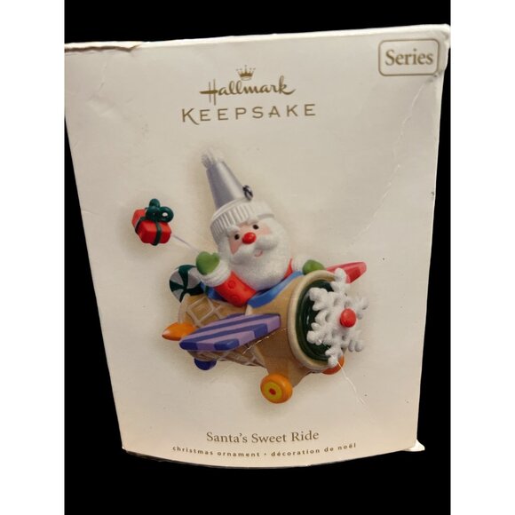 Hallmark Keepsake Santa’s Sweet Ride 2008 & 2007 Ornaments Airplane & Car W Box - Picture 2 of 9
